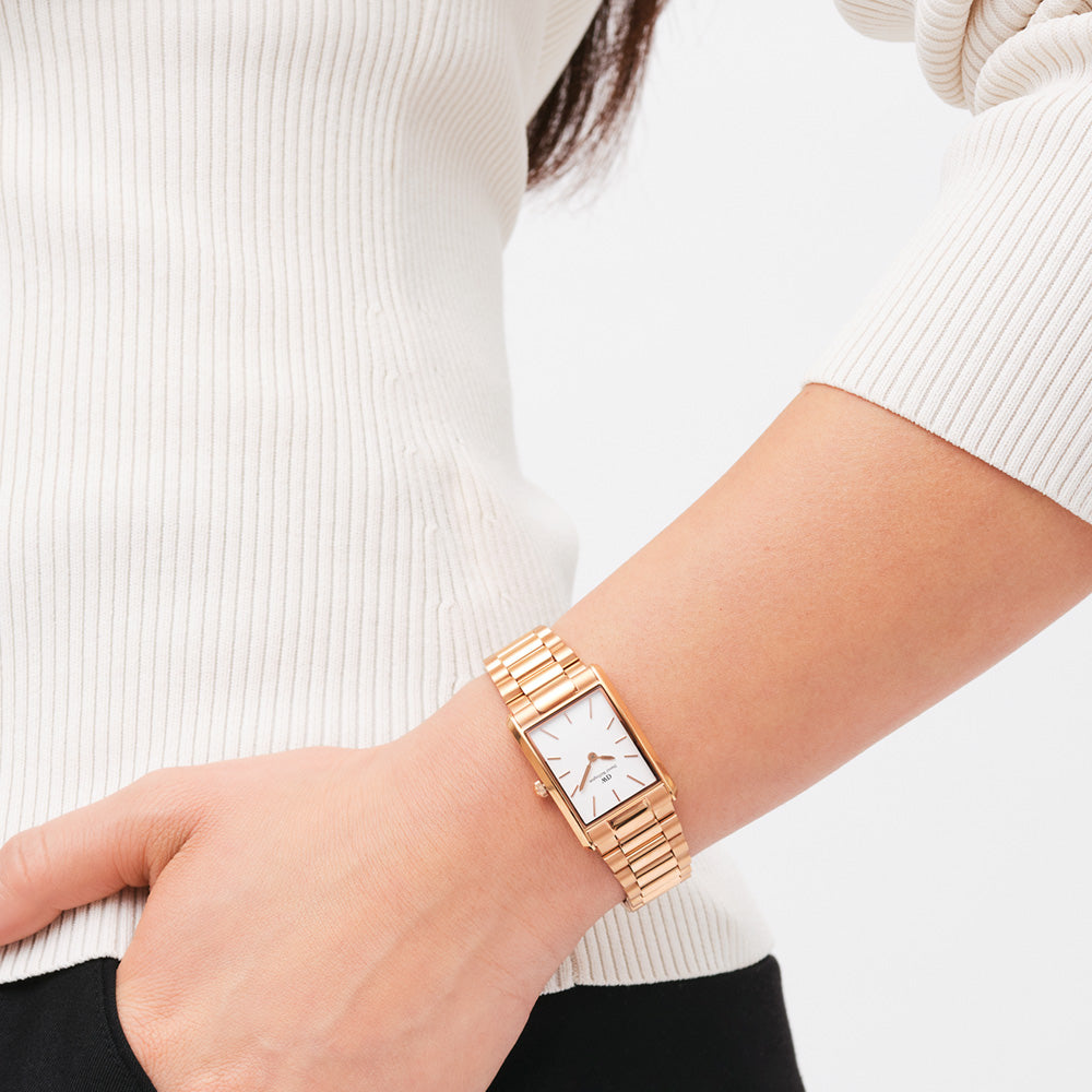 DANIEL WELLINGTON BOUND 3-LINK ROSE GOLD WHITE DIAL WATCH - WRIST VIEW