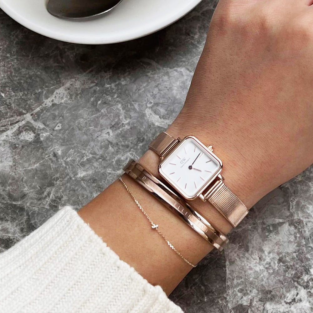 DANIEL WELLINGTON ELAN ROSE GOLD CUFF BRACELET - WRIST VIEW