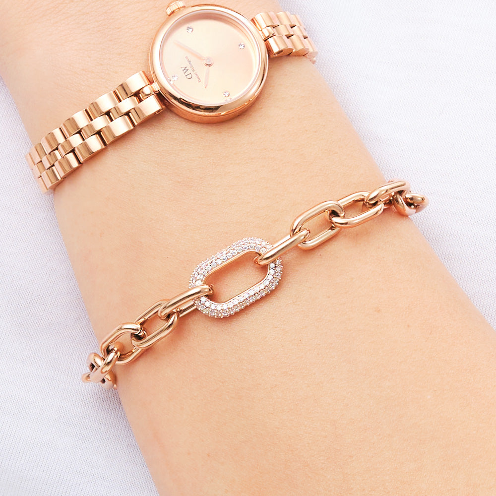 Woman Wearing Daniel Wellington Crystal Link Rose Gold Bracelet