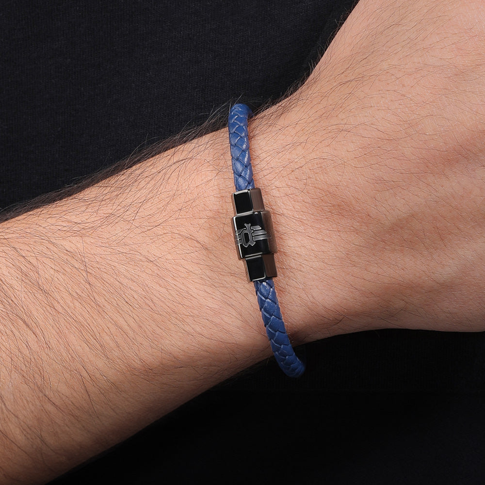 POLICE GEOMETRIC BLUE LEATHER BRACELET- WRIST VIEW