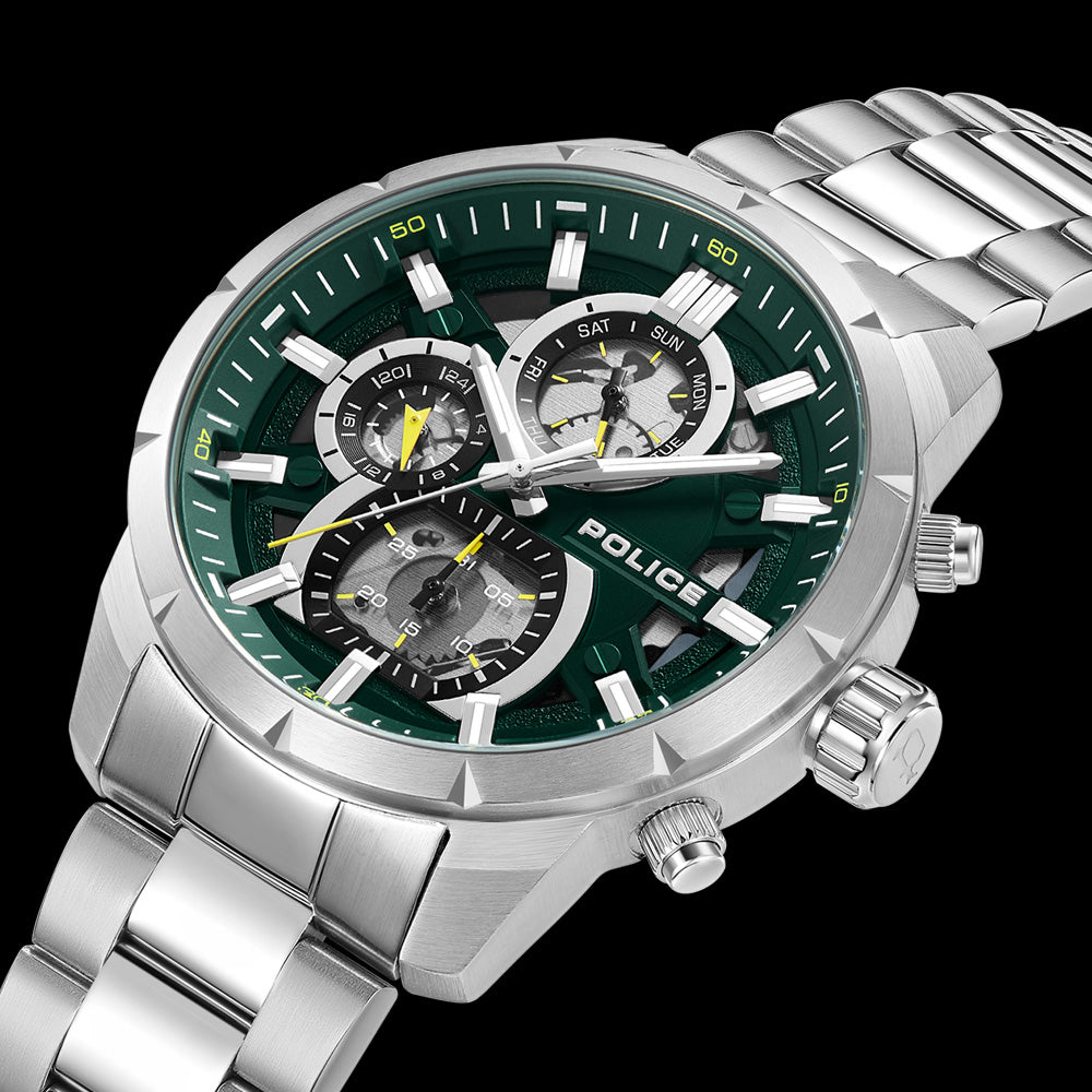 POLICE NEIST SILVER GREEN DIAL MEN'S WATCH - ANGLE VIEW