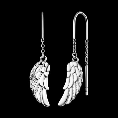 ENGELSRUFER SILVER ANGEL FEATHER WING THREAD DROP EARRINGS