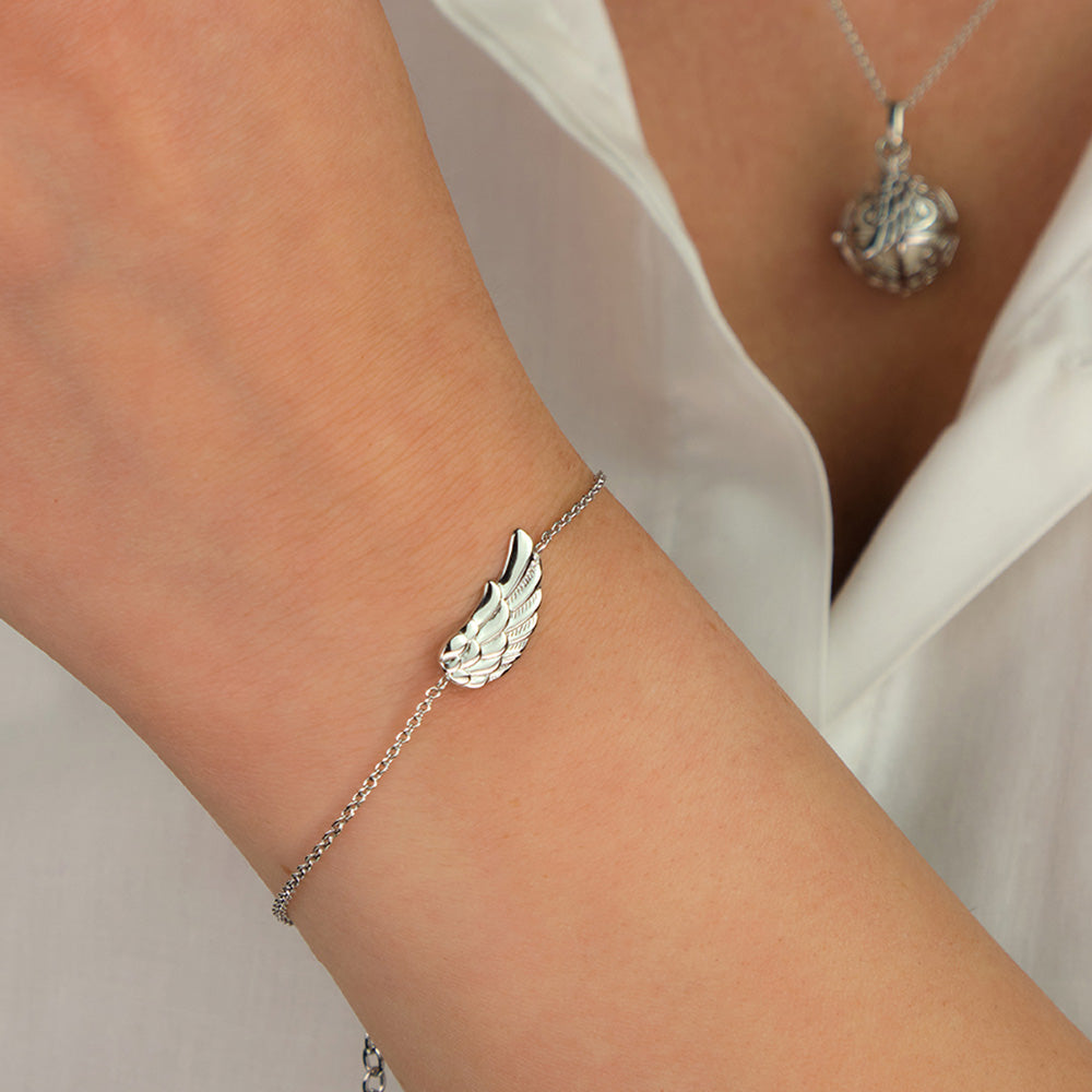 ENGELSRUFER SILVER ANGEL FEATHER WING BRACELET - MODEL VIEW