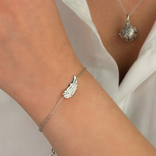 ENGELSRUFER SILVER ANGEL FEATHER WING BRACELET - MODEL VIEW