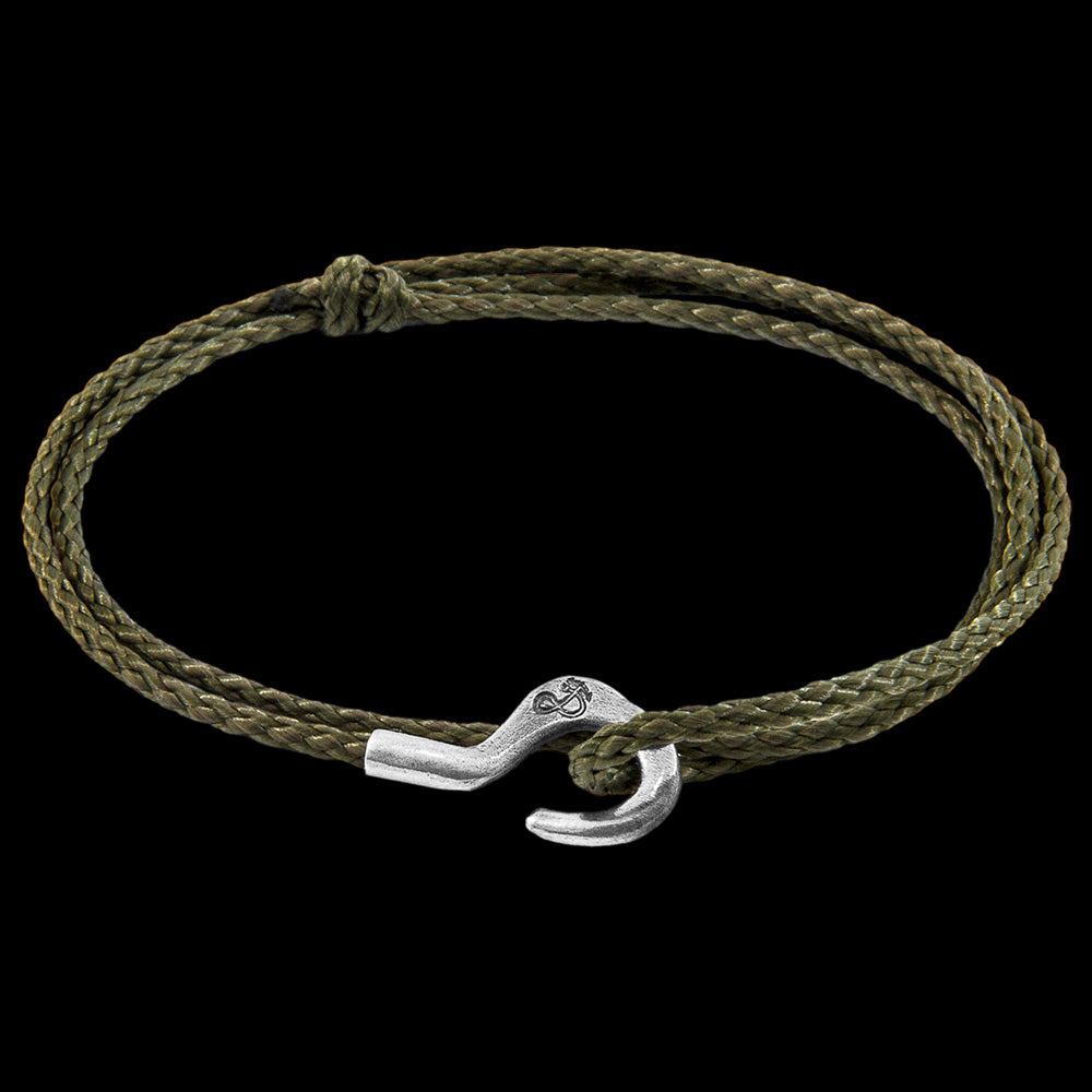 ANCHOR & CREW CHARLES SILVER KHAKI GREEN ROPE BRACELET