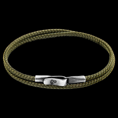 ANCHOR & CREW LIVERPOOL SILVER KHAKI GREEN ROPE BRACELET