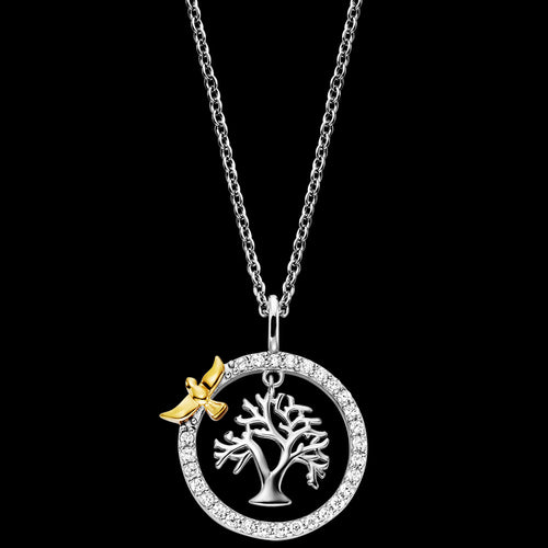 Tree Of Life Swallow Silver CZ Halo Necklace | Engelsrufer Australia