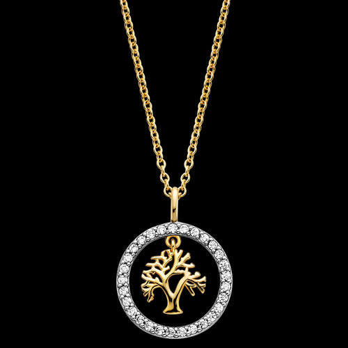 Tree Of Life Silver & Gold CZ Halo Necklace | Engelsrufer Australia