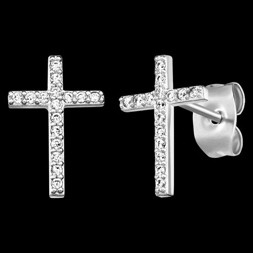 Little Cross Paved CZ Sterling Silver Stud Earrings | Engelsrufer Australia