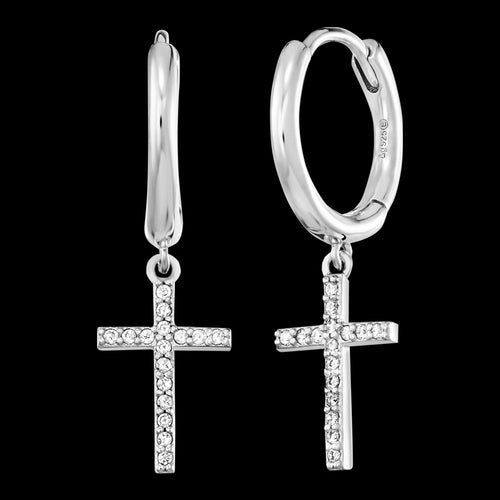 Cross Pave CZ Silver Dangle Hoop Earrings | Engelsrufer Australia