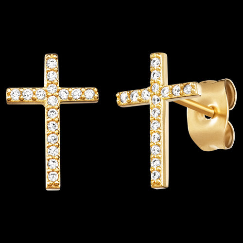 Little Cross Paved CZ Gold Stud Earrings | Engelsrufer Australia