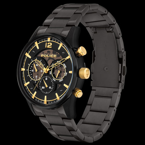 POLICE MEN'S DRIVER BLACK GOLD DIAL WATCH - TILT VIEW