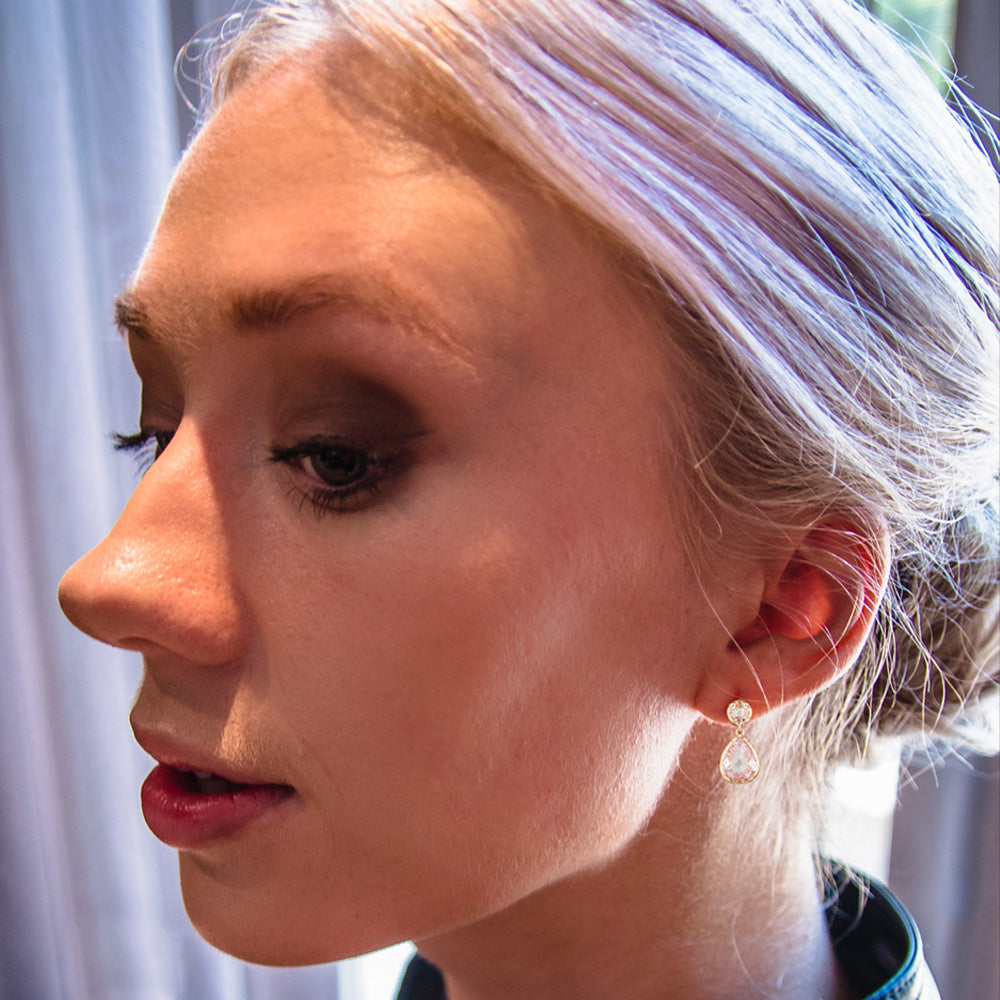 GEORGINI LUXE NOBILE PINK ROSE GOLD EARRINGS - MODEL VIEW