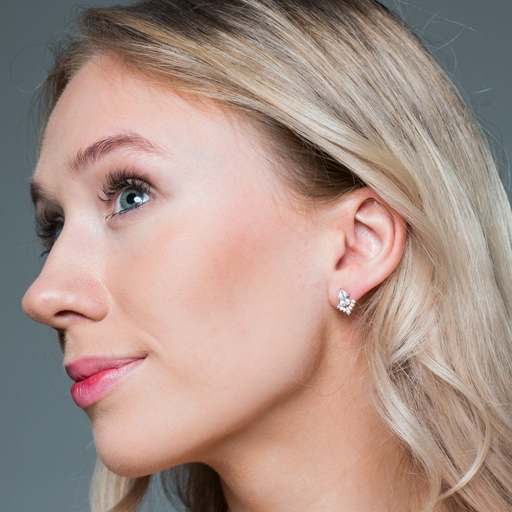 GEORGINI BRIDAL PENELOPE ROSE GOLD EARRINGS - MODEL VIEW