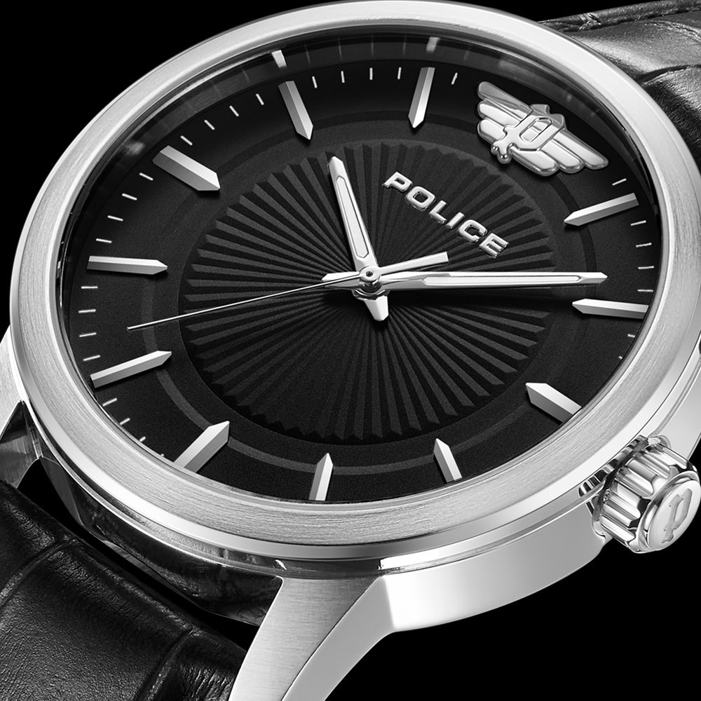 POLICE RAHO MEN'S BLACK DIAL WATCH - DIAL CLOSE-UP