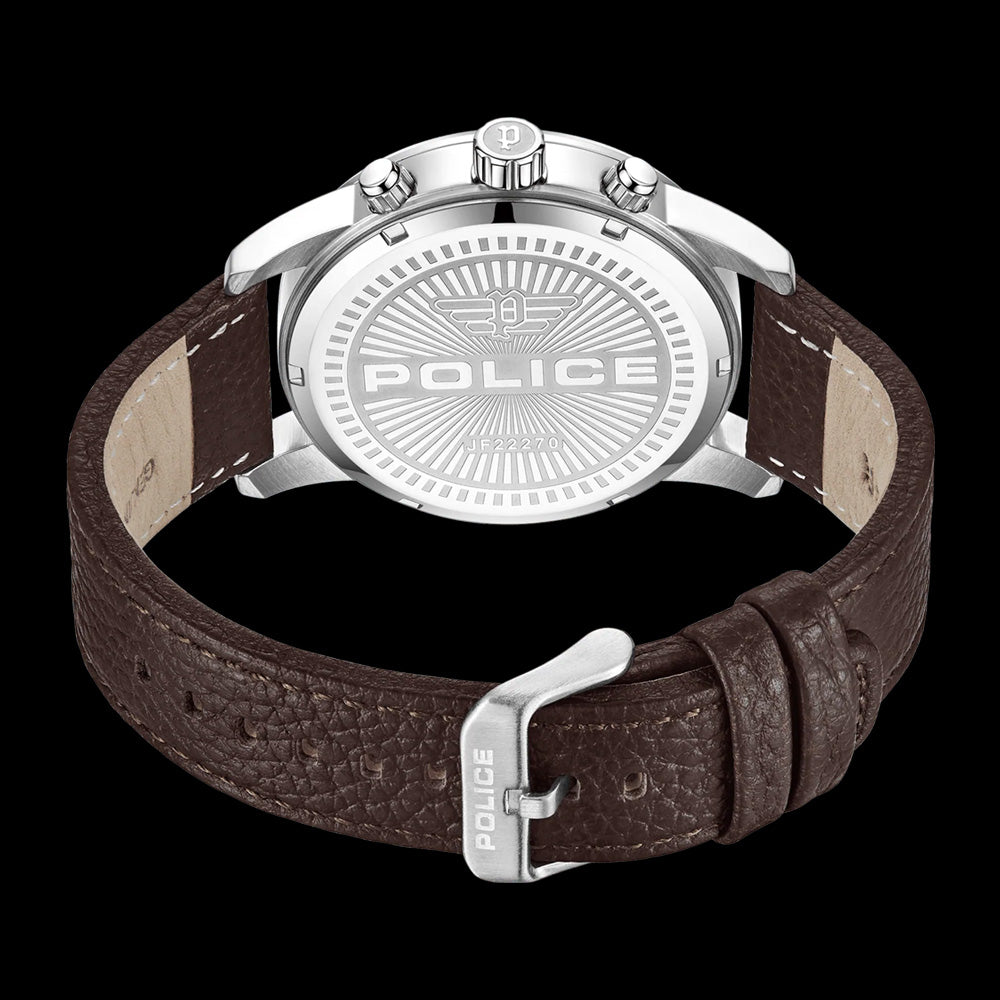 POLICE GREENLANE MEN'S BROWN LEATHER WATCH - BACK VIEW