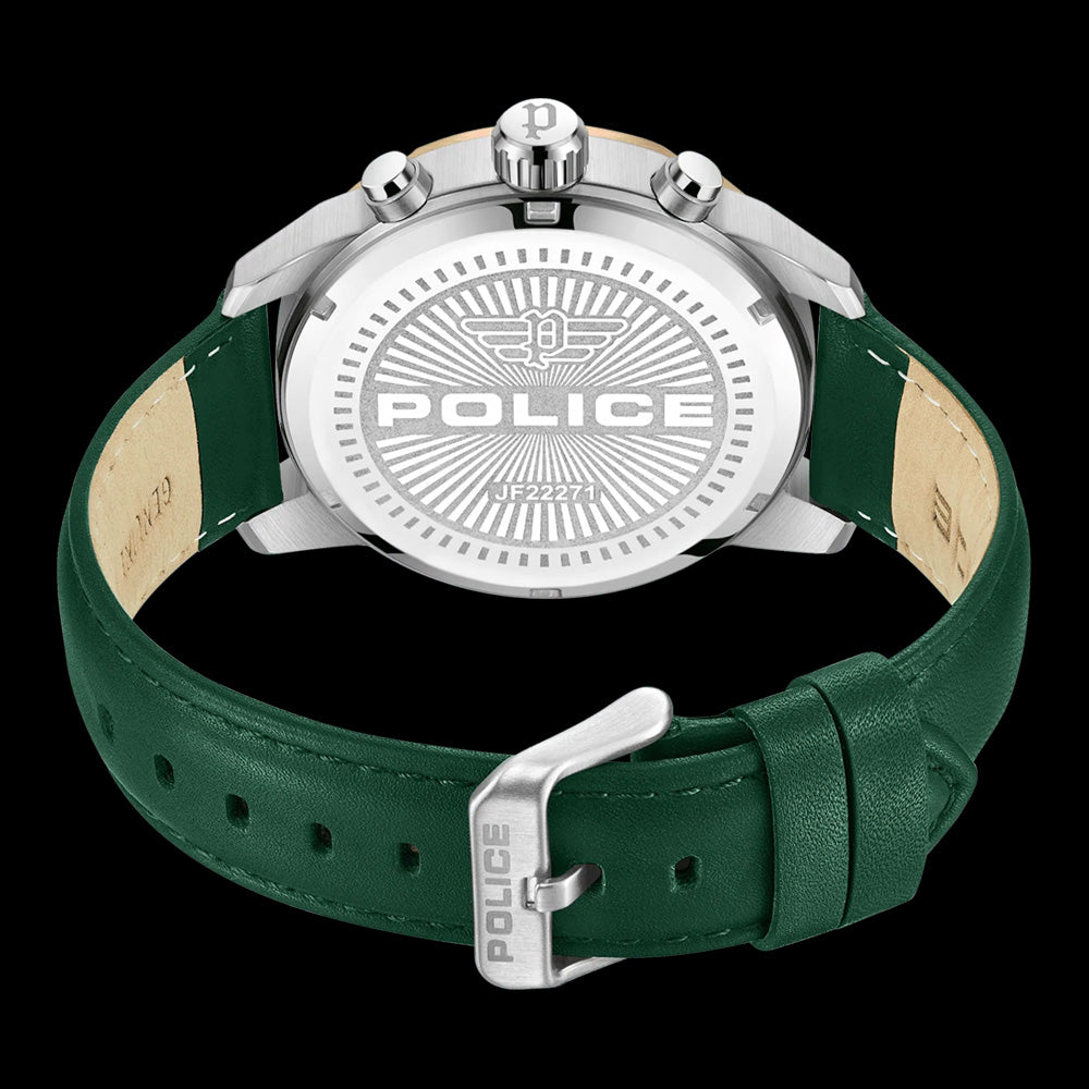 POLICE NEIST MEN'S GREEN DIAL LEATHER WATCH - BACK VIEW