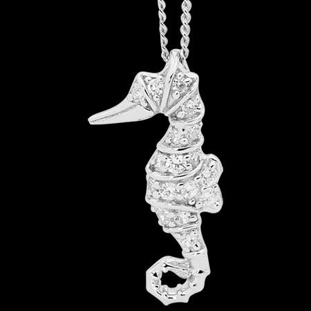 ELLANI STERLING SILVER SEAHORSE CZ NECKLACE