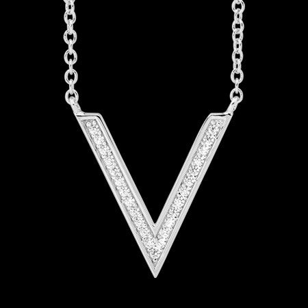 ELLANI STERLING SILVER LARGE V CZ NECKLACE