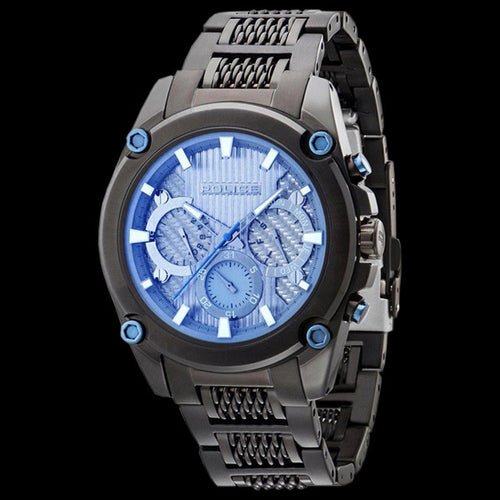 POLICE MEN’S MESH UP BLACK BLUE DIAL WATCH