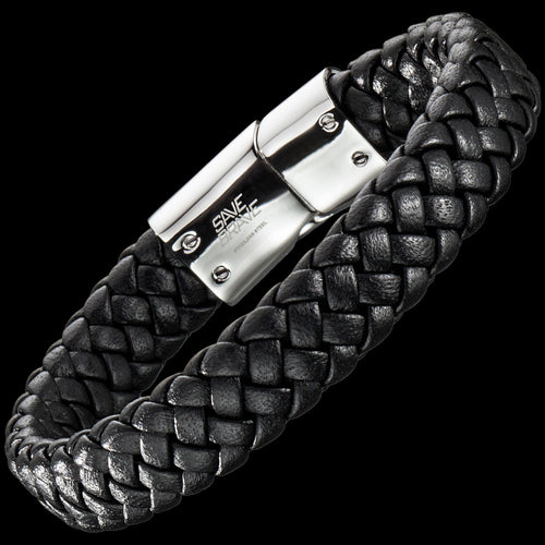 SAVE BRAVE MEN’S HARRY BLACK LEATHER BRACELET - TILT VIEW