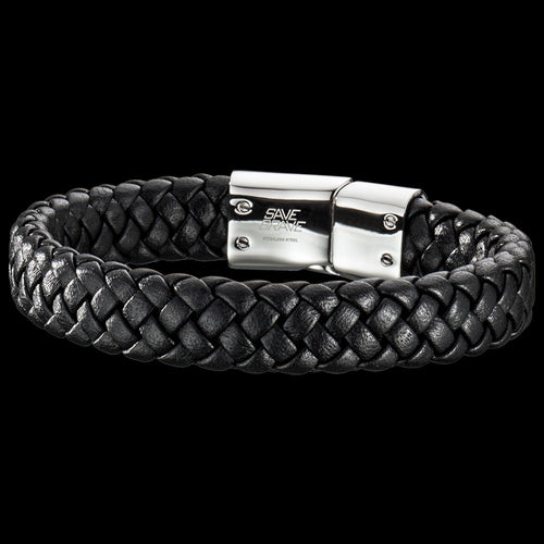 BLACK LEATHER MEN'S BRACELET STEEL CLASP | SAVE BRAVE AUSTRALIA