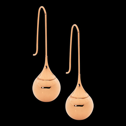 ELLANI STAINLESS STEEL ROSE GOLD LONG DROP BALL HOOK EARRINGS