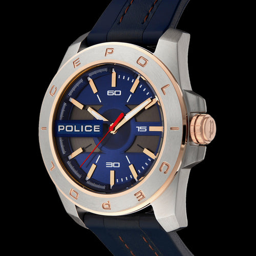 POLICE CHELTENHAM GUNMETAL BLUE SILICONE WATCH - TILT VIEW