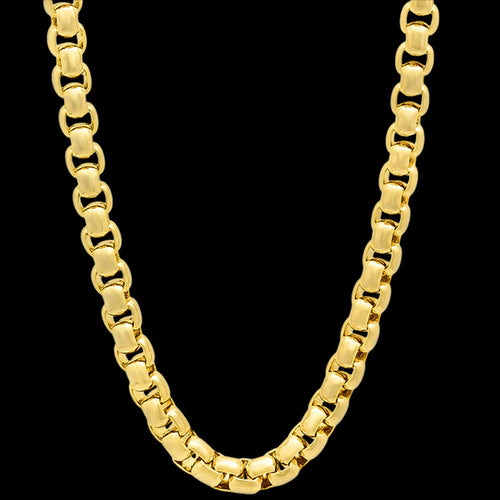 STAINLESS STEEL GOLD IP MEN'S ROUND BOX CHAIN 49CM NECKLACE