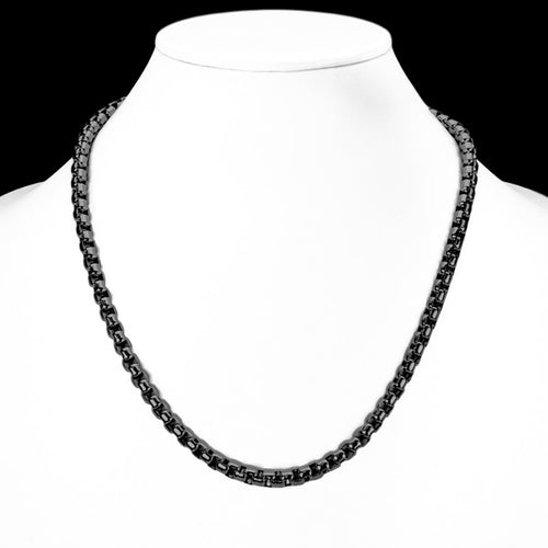 STAINLESS STEEL BLACK IP MEN'S ROUND BOX CHAIN 49CM NECKLACE | DISPLAY VIEW