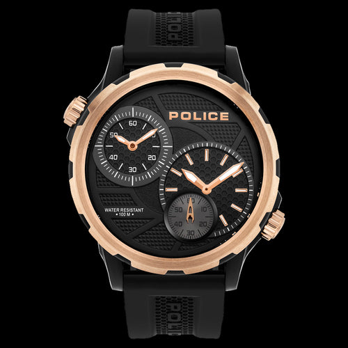 POLICE QUITO MEN'S ROSE GOLD BLACK SILICONE WATCH | AUSTRALIA