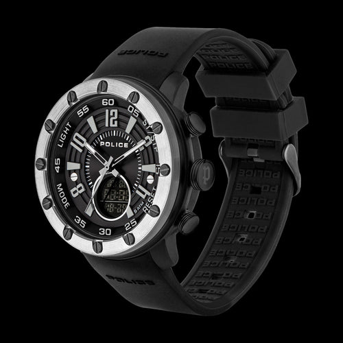 POLICE MEN'S BATUR BLACK DIAL SILICONE WATCH - TILT VIEW