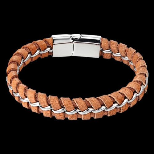 MAXIMAN DAUNTLESS MEN'S TAN LEATHER BRACELET - TOP VIEW