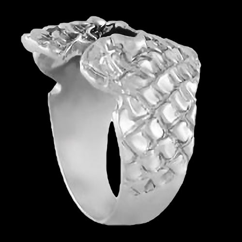 STAINLESS STEEL MEN'S SKULL GRID RING - SIDE VIEW