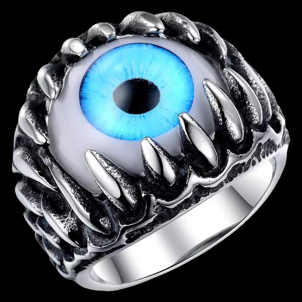 STAINLESS STEEL MEN'S BLUE EYEBALL JAWS RING