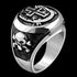 STAINLESS STEEL LATIN CROSS & SKULL CROSSBONES RING - SIDE VIEW