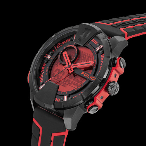 POLICE MEN'S TARONGA RED & BLACK WATCH - TILT VIEW