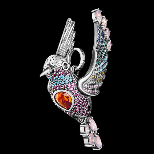 THOMAS SABO SILVER COLOURFUL HUMMINGBIRD LARGE PENDANT - SIDE VIEW