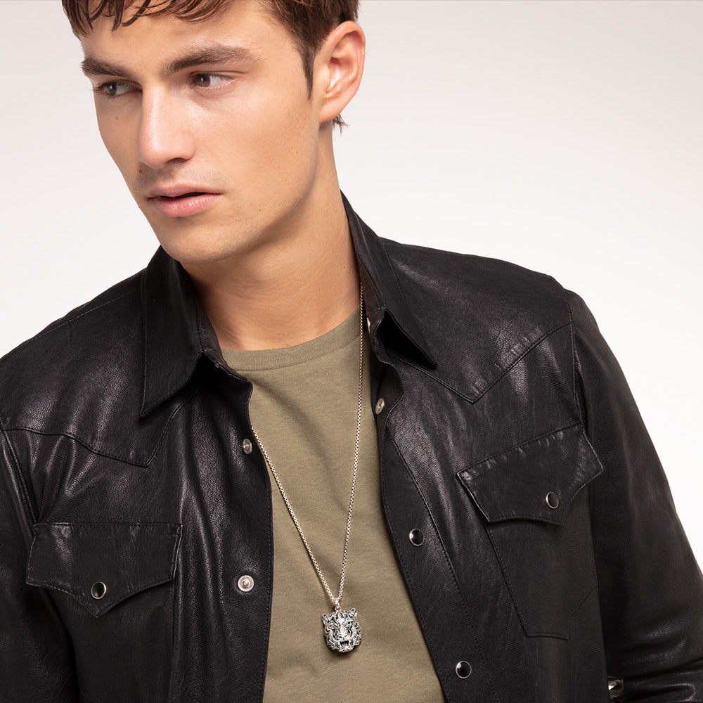 THOMAS SABO TIGER HEAD PENDANT - MALE MODEL VIEW