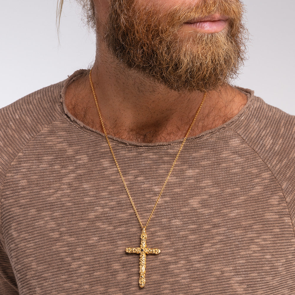 THOMAS SABO GOLD MEDIEVAL CROSS PENDANT - MODEL VIEW 2