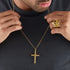 THOMAS SABO GOLD ORNATE BLACK CZ CROSS PENDANT - MALE MODEL VIEW