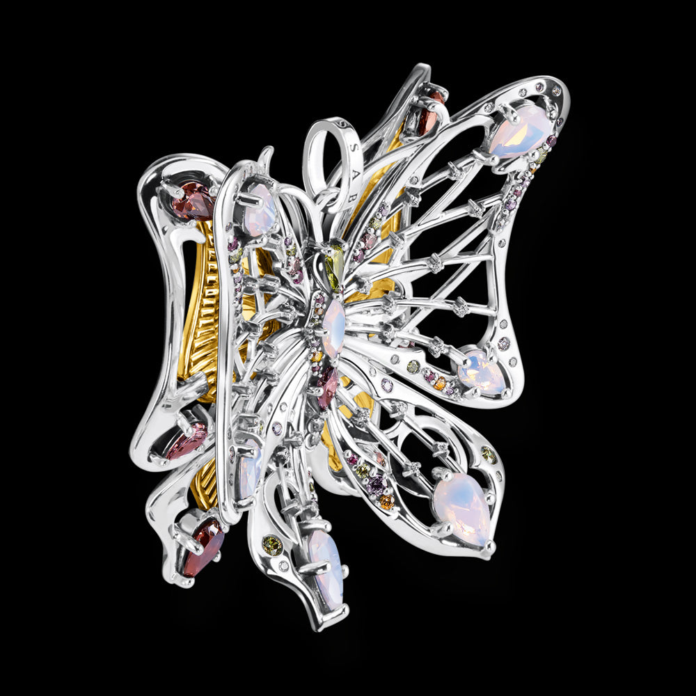 THOMAS SABO SILVER JEWELLED BUTTERFLY PENDANT- SIDE VIEW