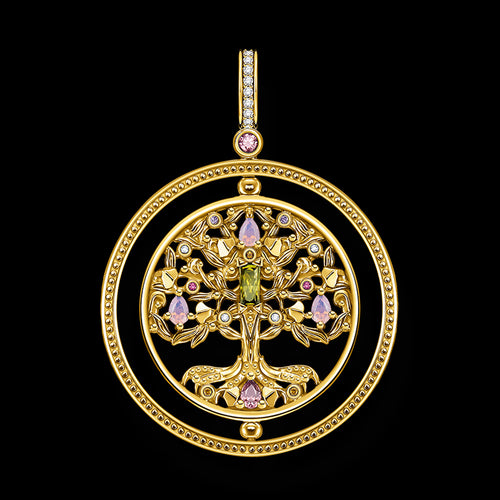 THOMAS SABO GOLD CZ TREE OF LOVE SWIVEL PENDANT - FRONT VIEW